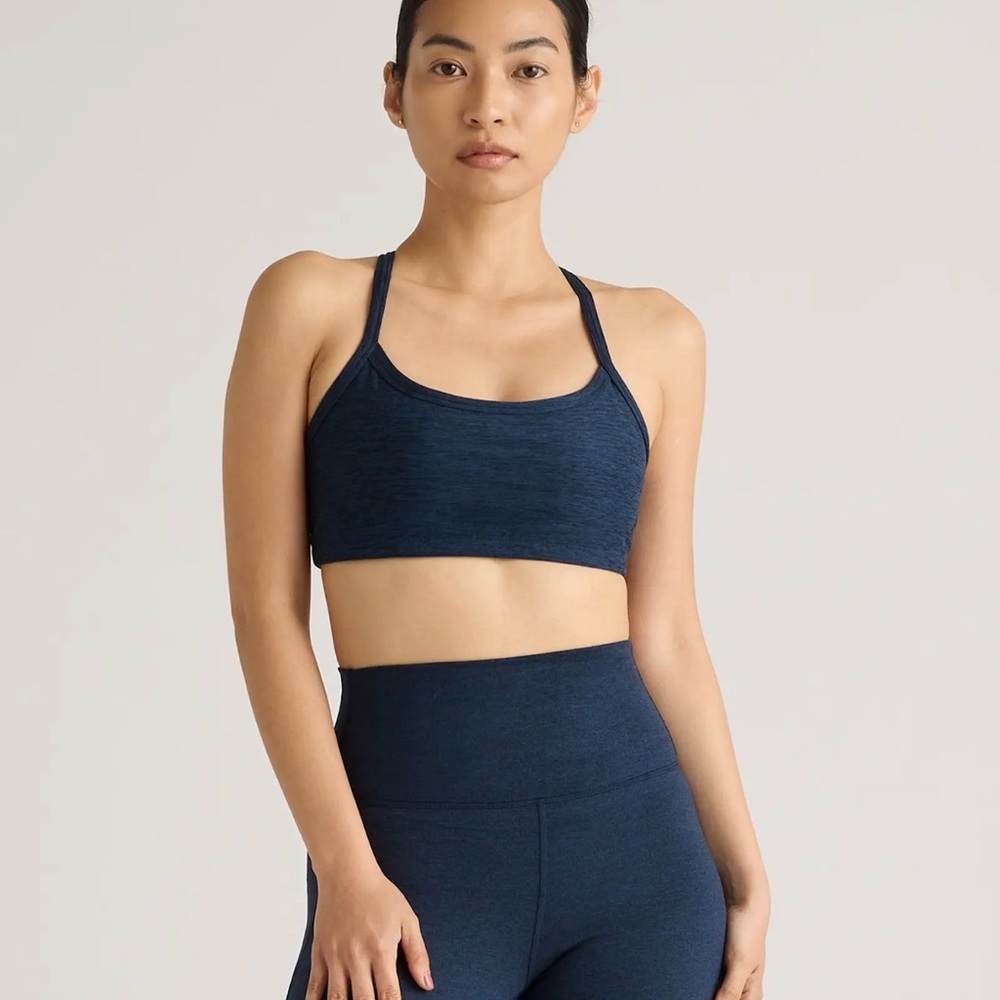 Quince Ultra Soft Scoop Neck Racer Back Bra in Heather Navy Size Large G145